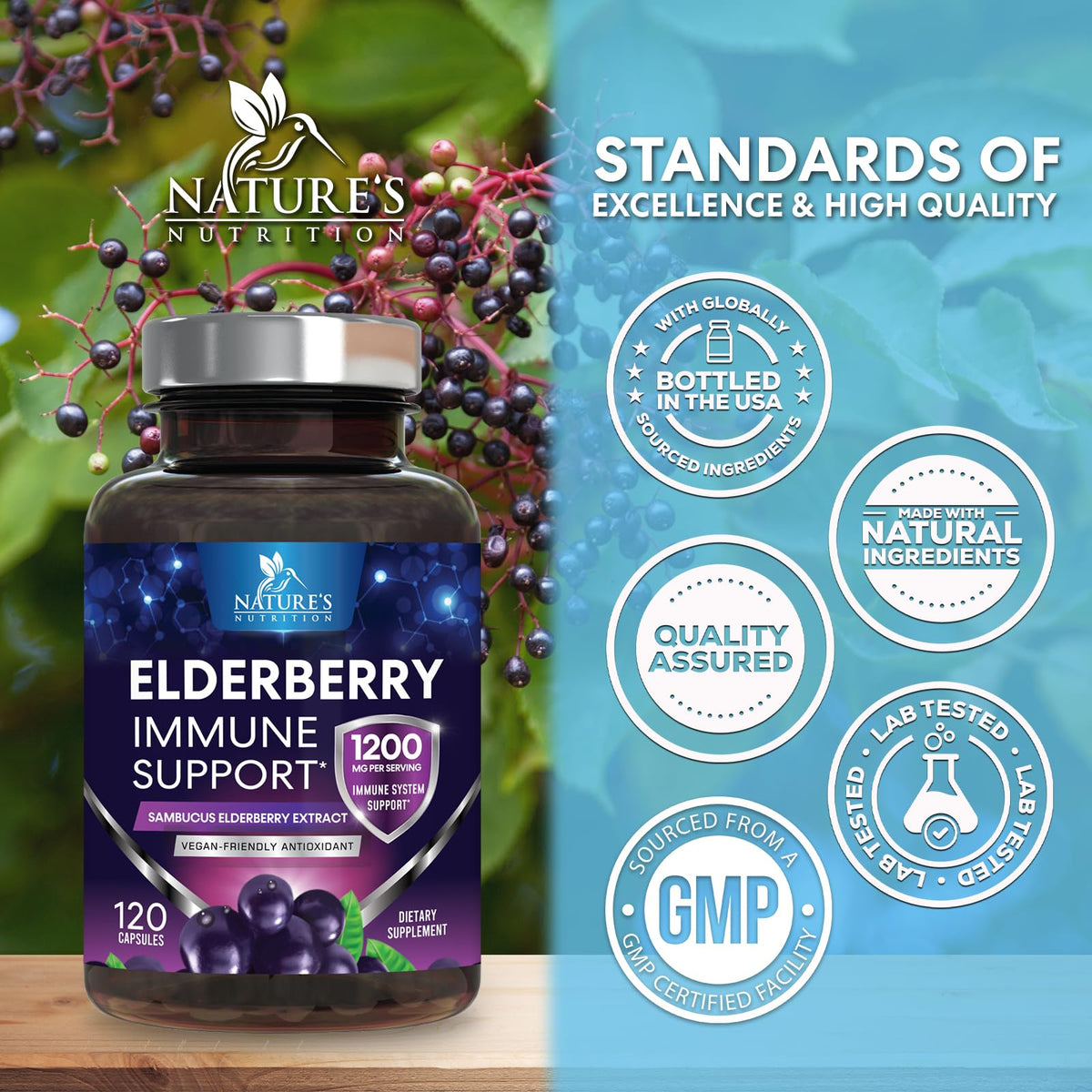 Nature's Nutrition Elderberry Capsules 1200mg Per Serving - Sambucus