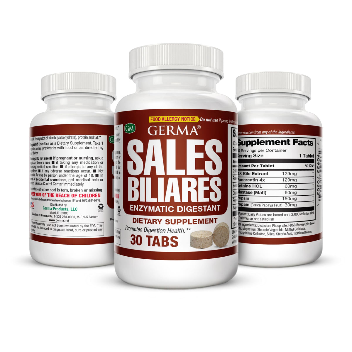Germa Bile Salts Natural Dietary Supplement for Liver Support - 30 Tablets