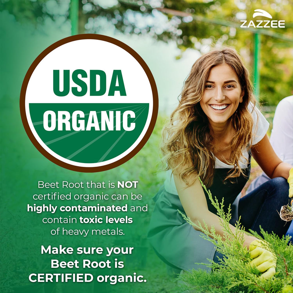 Zazzee USDA Organic Beet Root 20:1 Extract - 120 Capsules - image 2