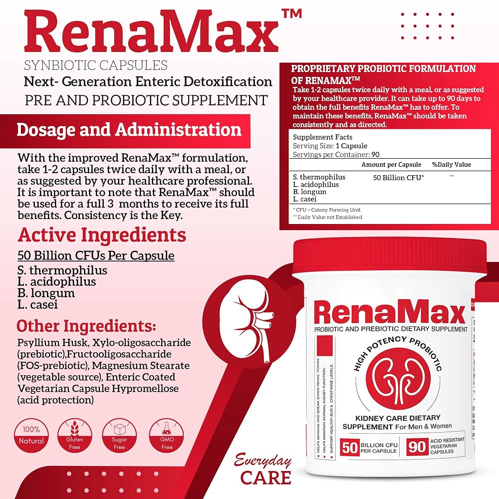 RENAMAX Kidney Support Probiotic Supplement - 90 Capsules - image 2
