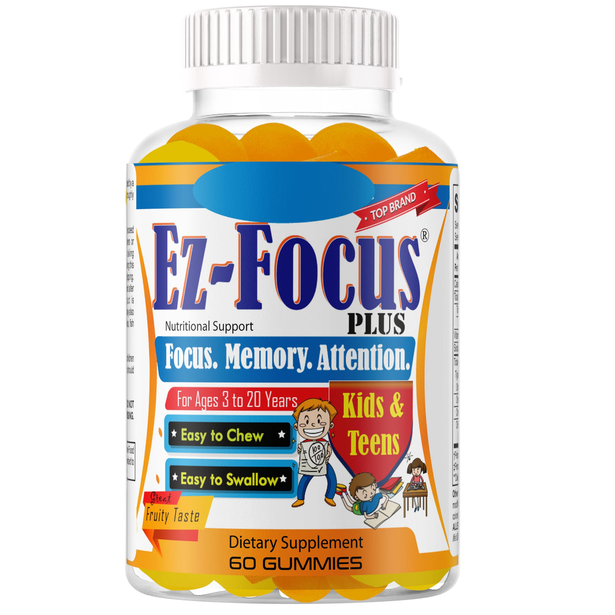 Ez-Focus Plus Brain Booster Omega-3 Kids Cognitive Support - 60 Softgels
