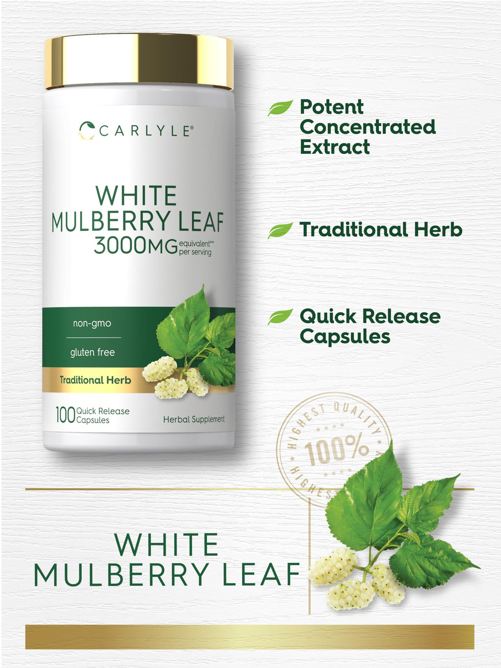 Carlyle Mulberry Leaf Extract - 100 Capsules - image 4