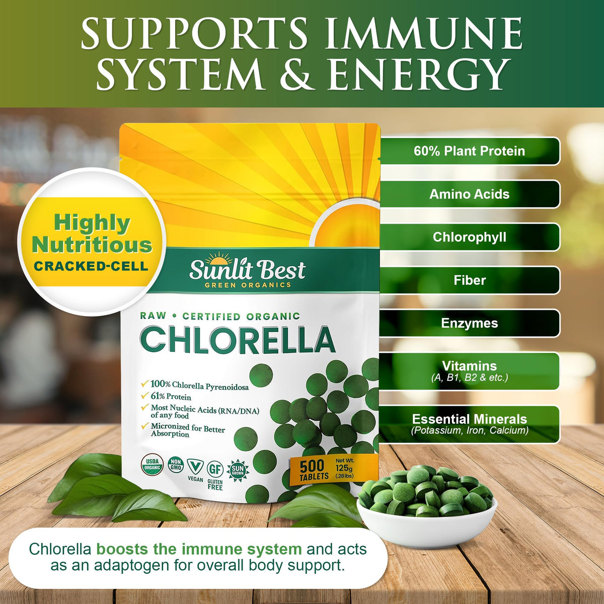 Sunlit Best USDA Organic Premium Chlorella Tablets