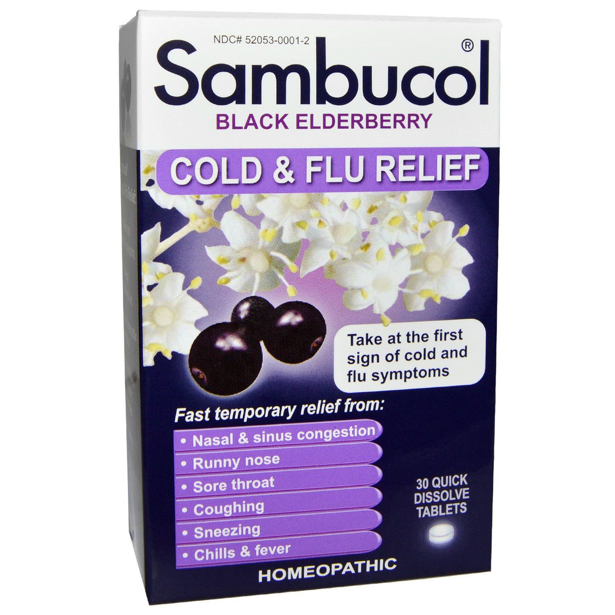 Sambucol Black Elderberry Homeopathic Cold & Flu Relief Tablets - 30