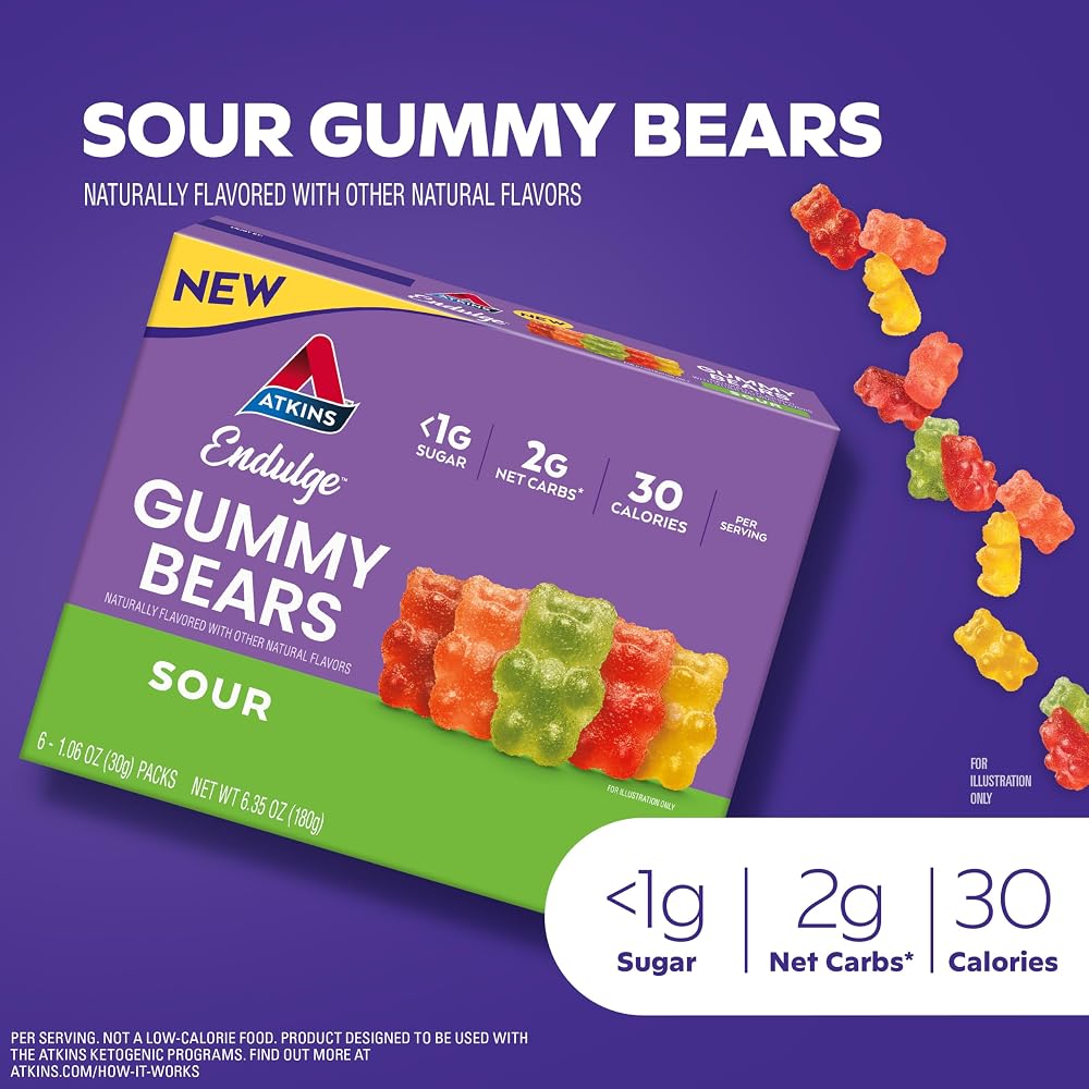 Atkins Endulge Sour Gummy Bears Low Sugar Keto Candy - 6 Pack - image 2