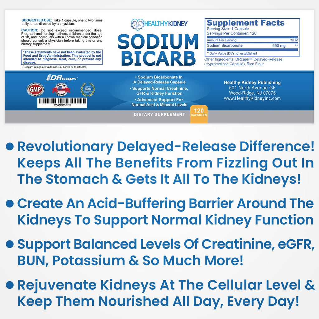 Kidney Restore Sodium Bicarbonate 650mg Delayed Release - 120 Capsules - image 2