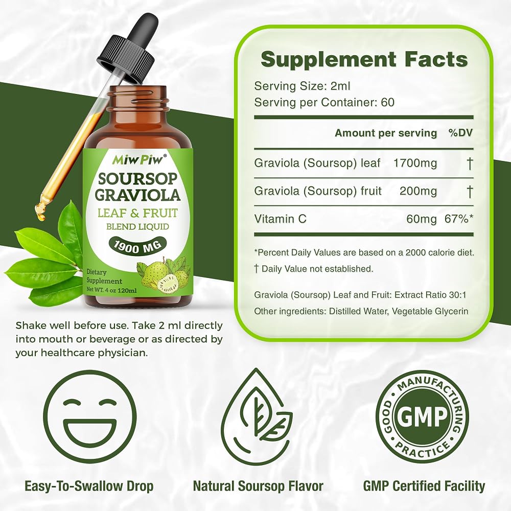 Miw Piw Soursop Graviola Liquid Drops - 4 Fl Oz - image 4