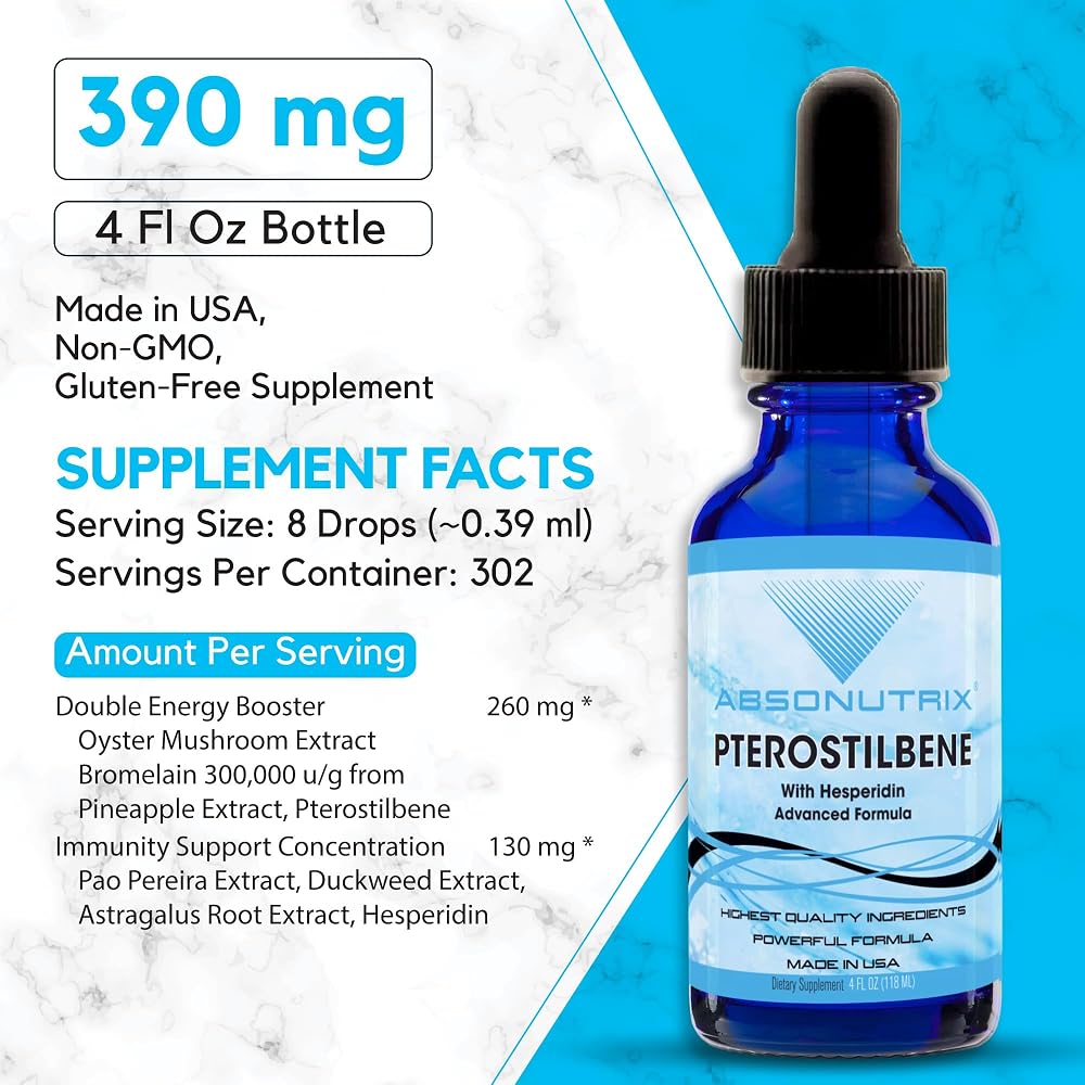 Absonutrix Pterostilbene with Hesperidin 390 mg Liquid - 4 Fl Oz - image 2