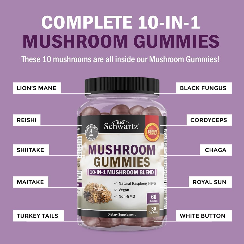 BioSchwartz Mushroom Gummies for Mood and Focus - 60 Count - image 5