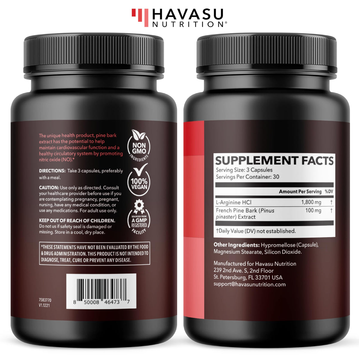 HAVASU NUTRITION L-Arginine Nitric Oxide Supplement Capsules