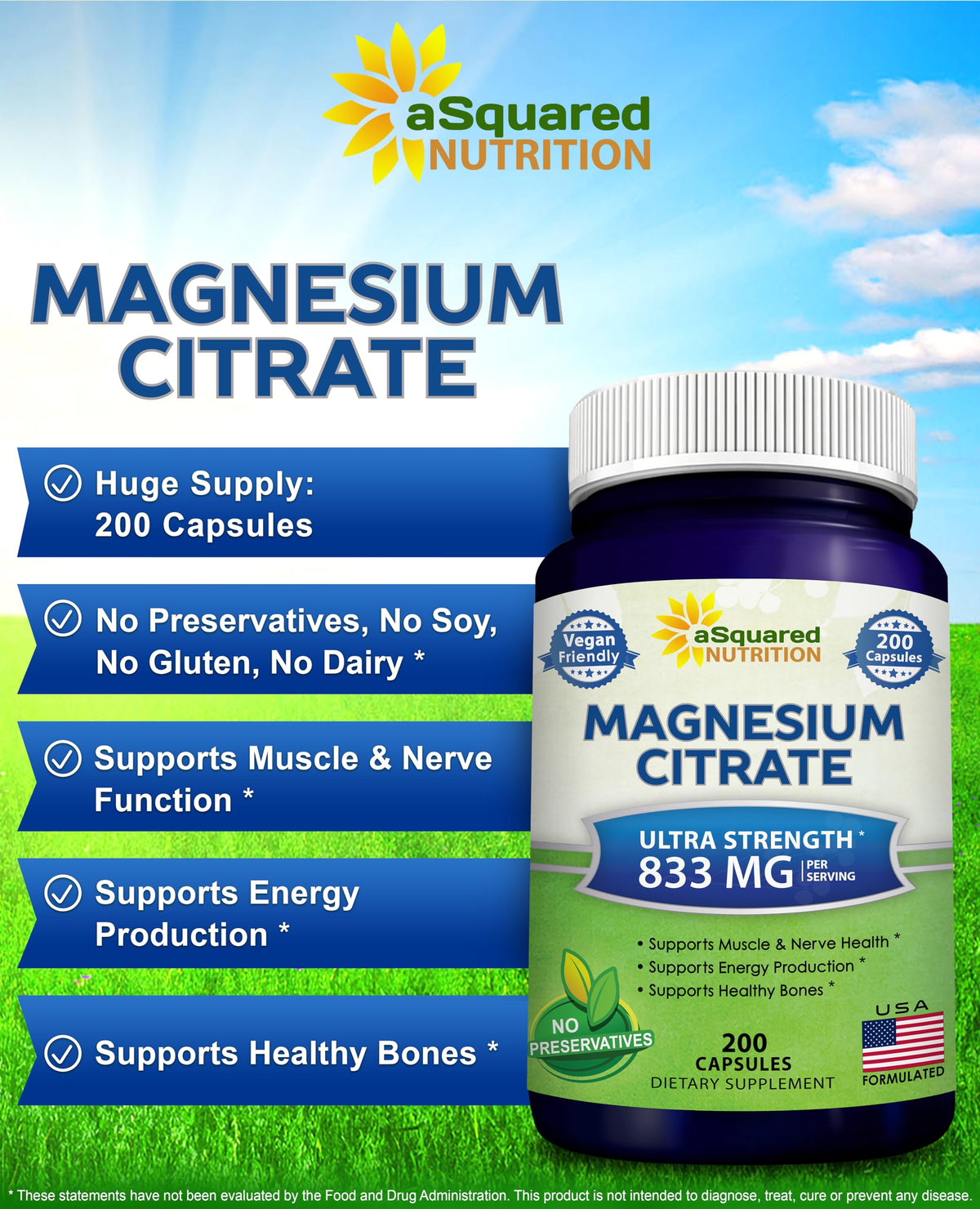 aSquared Nutrition Magnesium Citrate 833mg - 200 Capsules - image 3