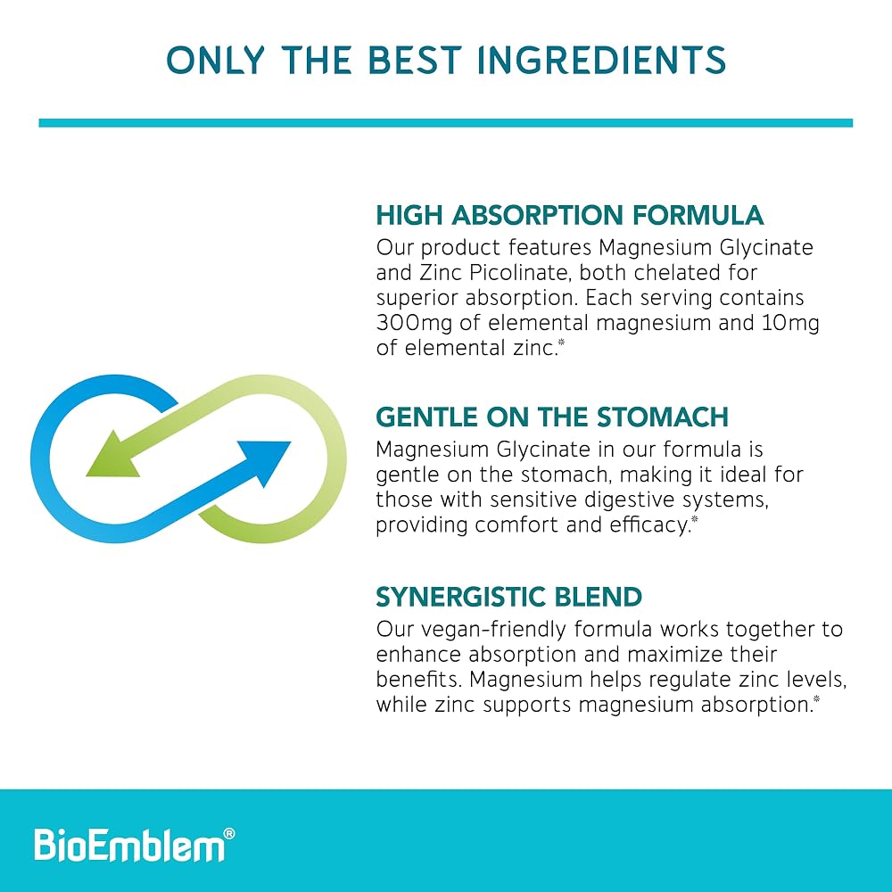 BioEmblem Magnesium Glycinate & Zinc 300mg - 90 Capsules - image 3