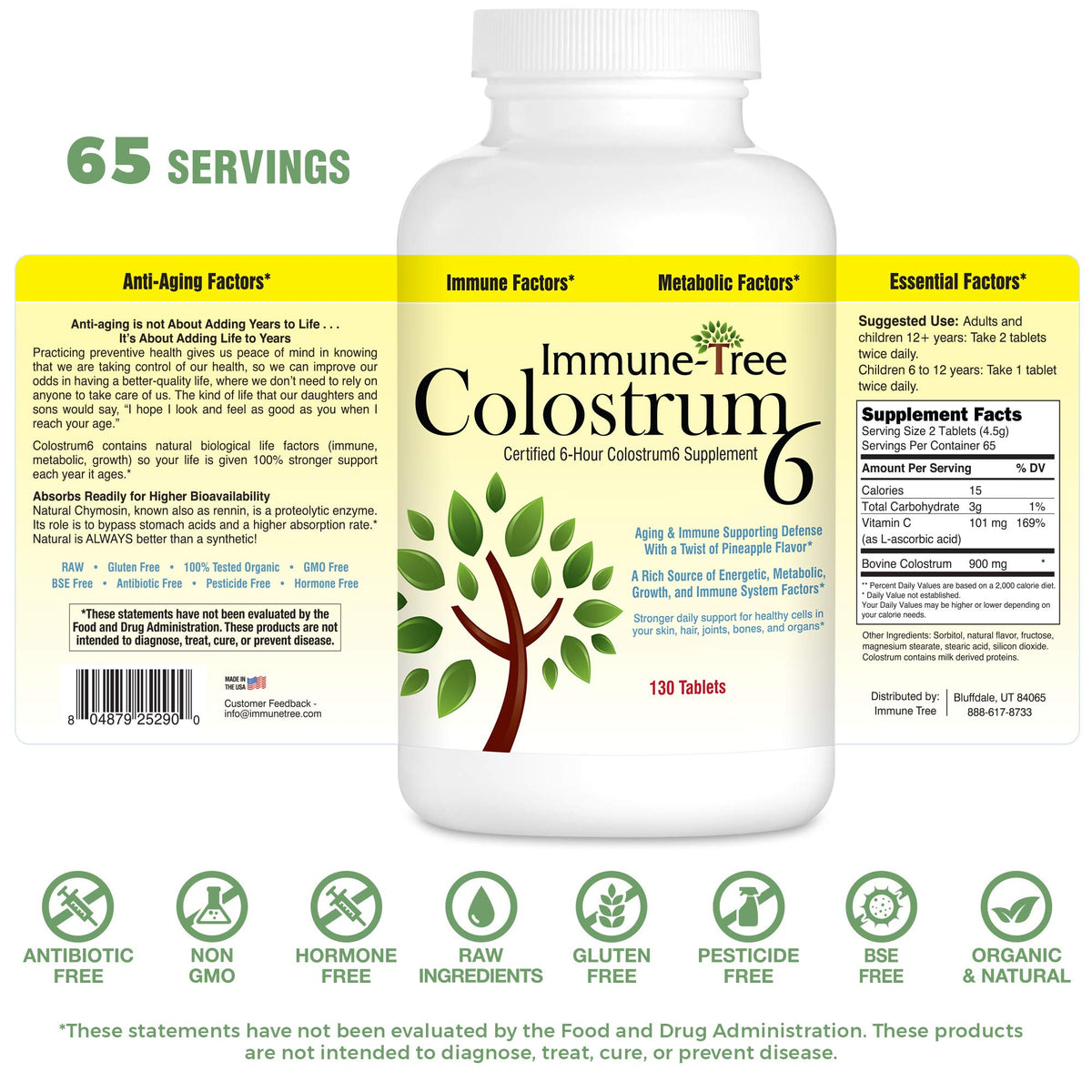 Immune-Tree Colostrum6 Grass-Fed Colostrum Tablets - 130 Count - image 2