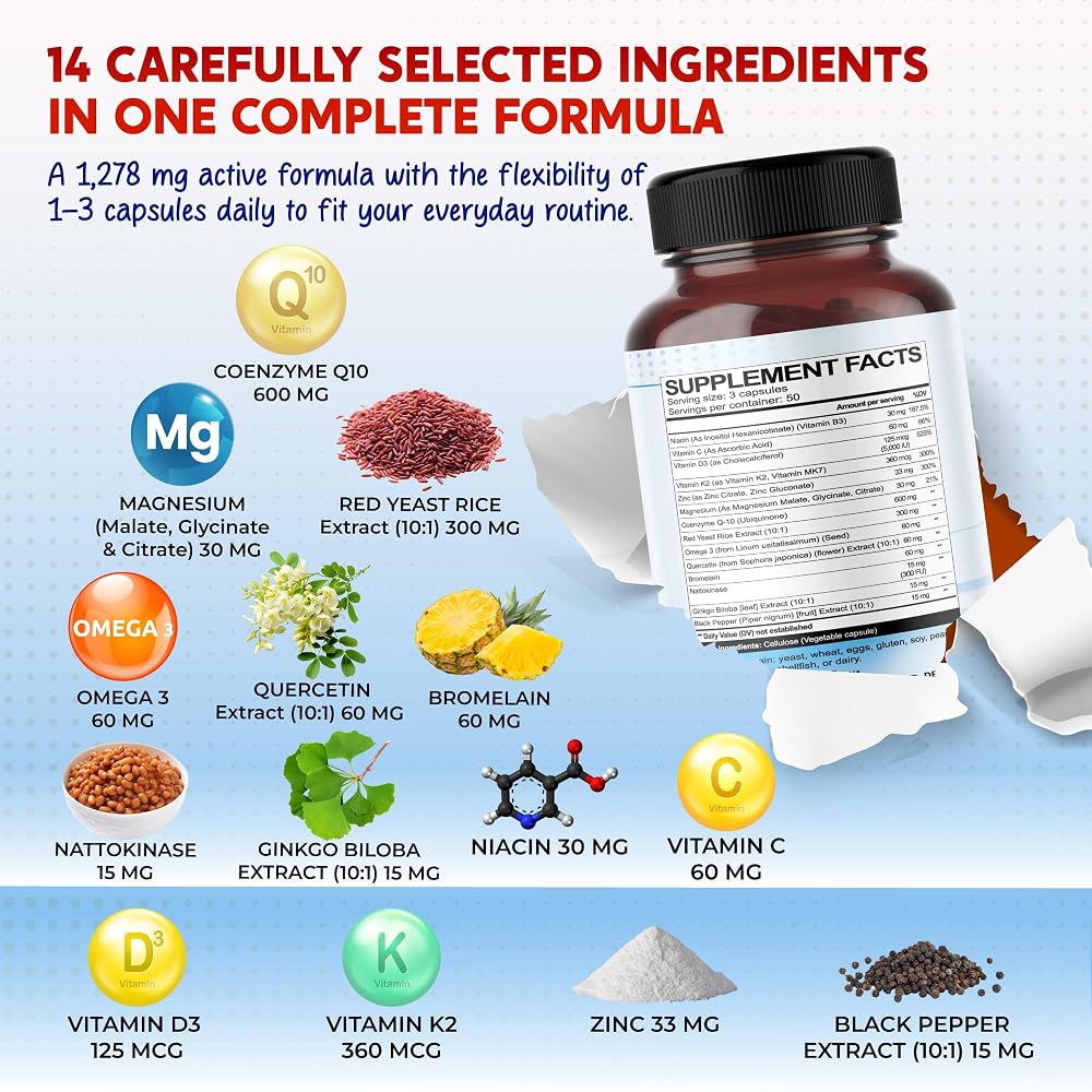 PeakPury CoQ10 Complex 1,278 mg with Red Yeast Rice - 150 Capsules - image 4