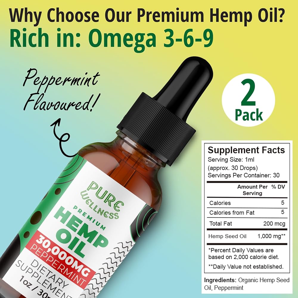 Pure Wellness Hemp Seed Oil Drops Peppermint Flavor for Improved - image 10