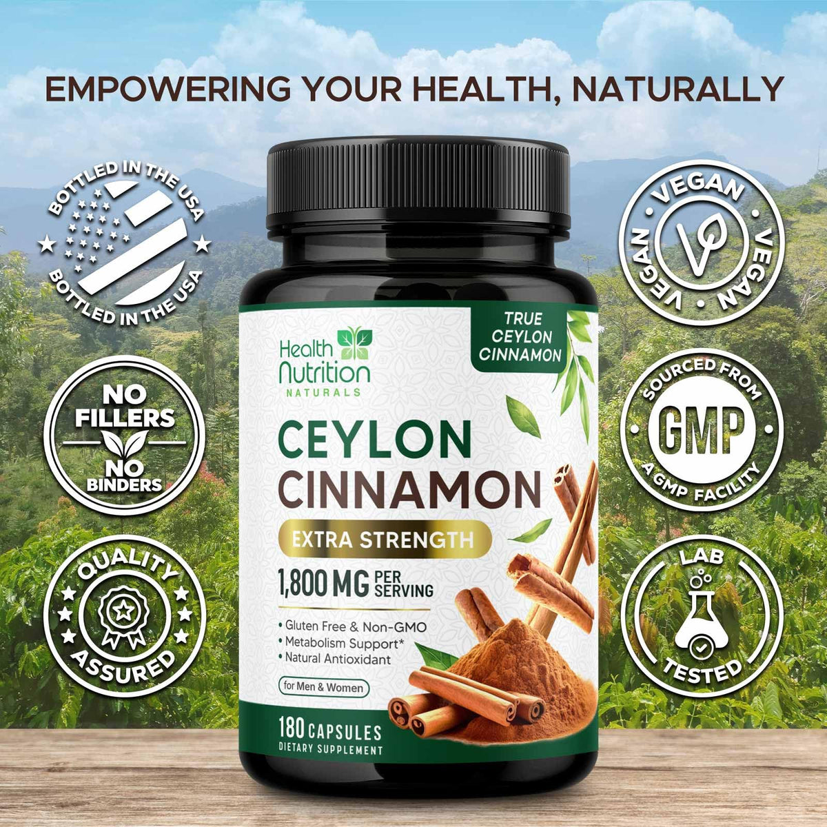 Health Nutrition Naturals Ceylon Cinnamon Capsules - 100% Extra