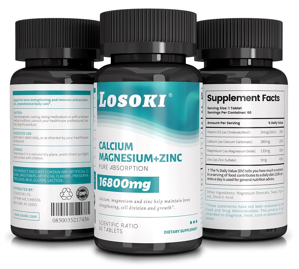 Losoki Calcium Magnesium Zinc Supplement for Bone Health - 60 Tablets - image 4