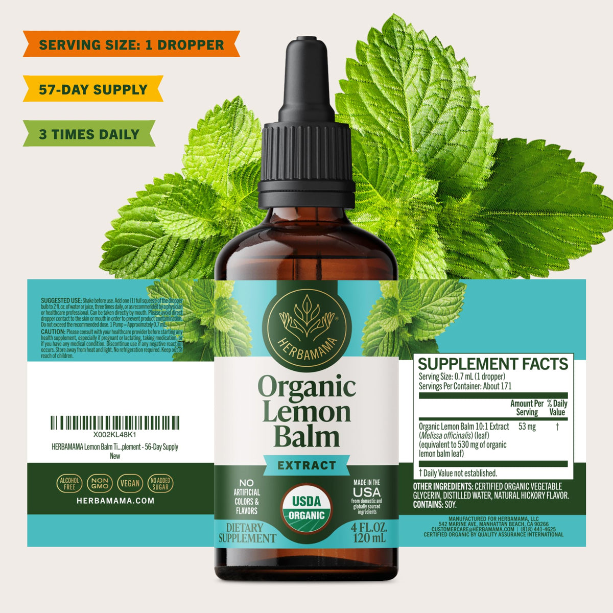 HERBAMAMA Organic Lemon Balm Tincture for Relaxation - 4 oz - image 9