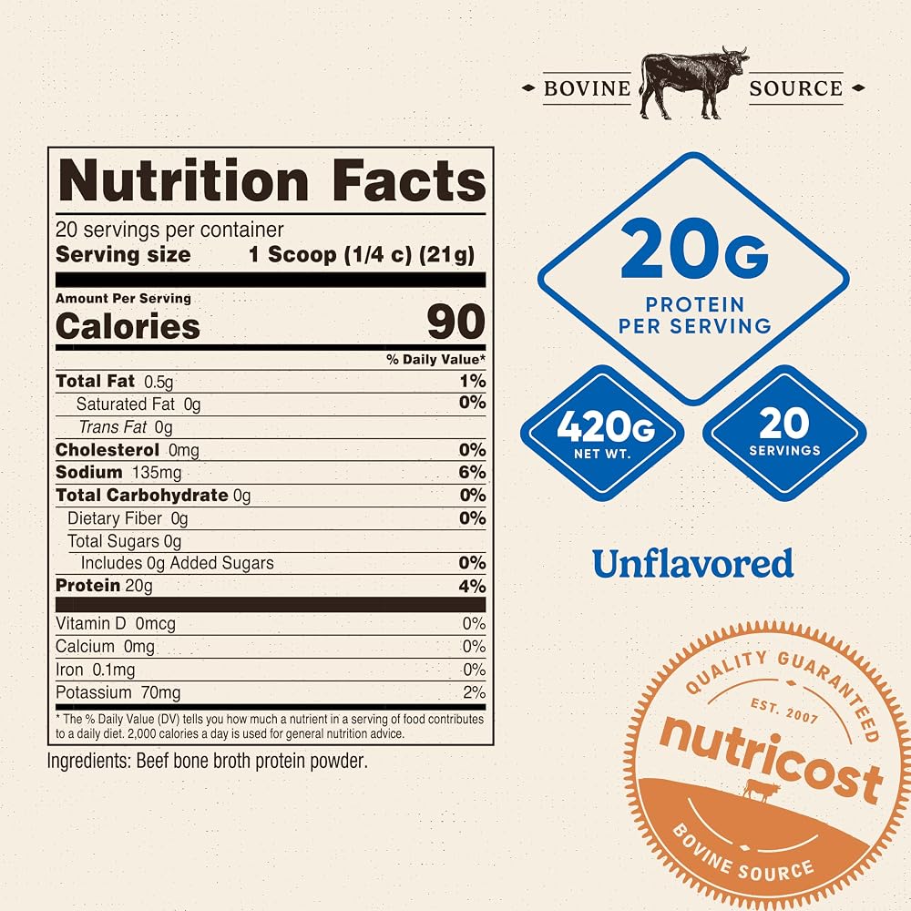 Nutricost Beef Bone Broth Protein Powder Unflavored - 20 Servings - image 2