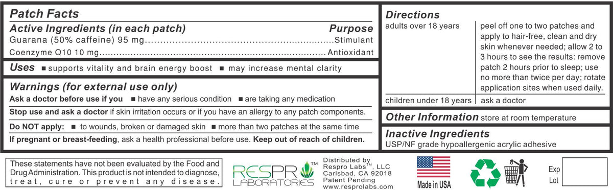 Respro Labs Natural Guarana and CoQ10 Energy Patch Plus - 10 Patches - image 2
