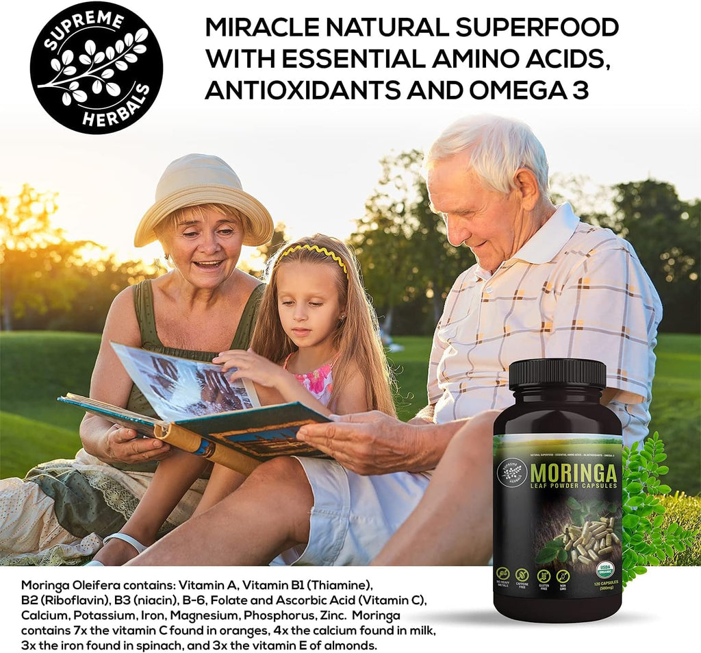 SUPREME HERBALS Moringa Leaf Powder Capsules Organic - 120 Capsules - image 6