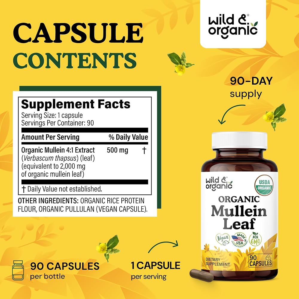 Wild & Organic USDA Organic Mullein Capsules Lung Support - 90 Count - image 3