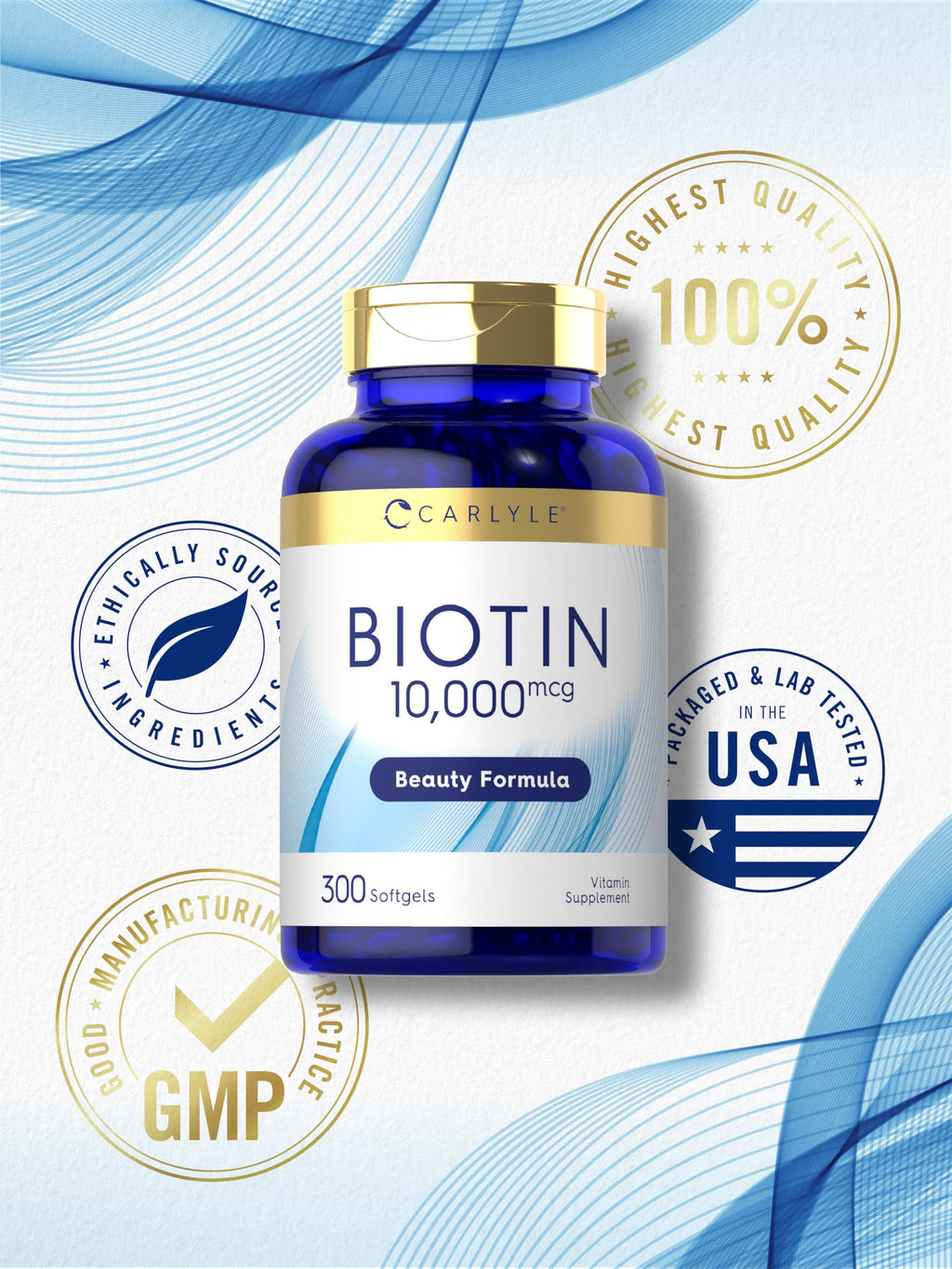 Carlyle Biotin 10000mcg - 300 Softgels - image 6
