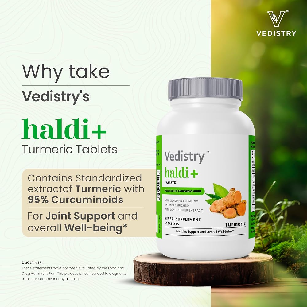Vedistry Turmeric Tablets with Curcumin & Long Pepper - 60 Tablets - image 3