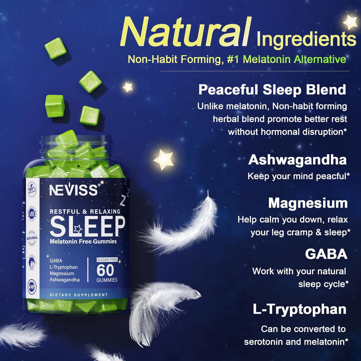 NEVISS GABA, L-tryptophan, Magnesium, Ashwagandha, Non-melatonin
