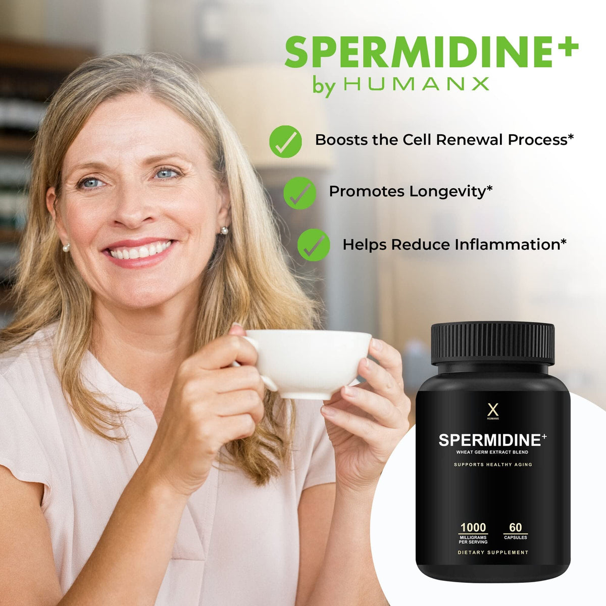HUMANX Spermidine+ Wheat Germ Extract with Zinc - 60 Capsules - image 3