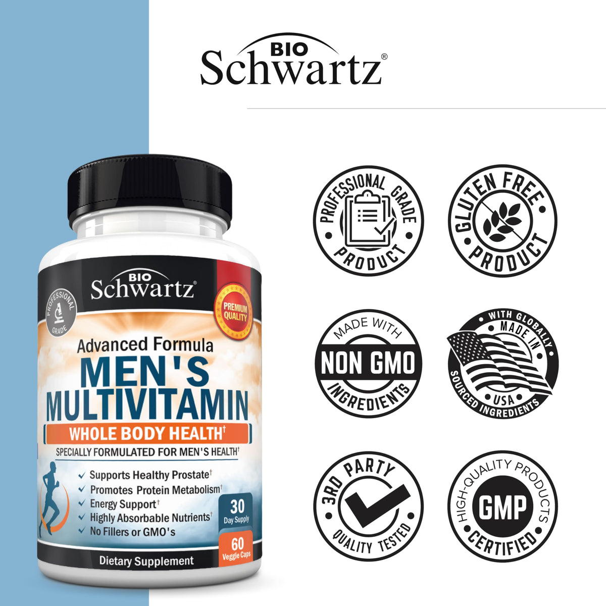 BioSchwartz Mens Multivitamin with Vitamin C A B D3 E Zinc for Immune