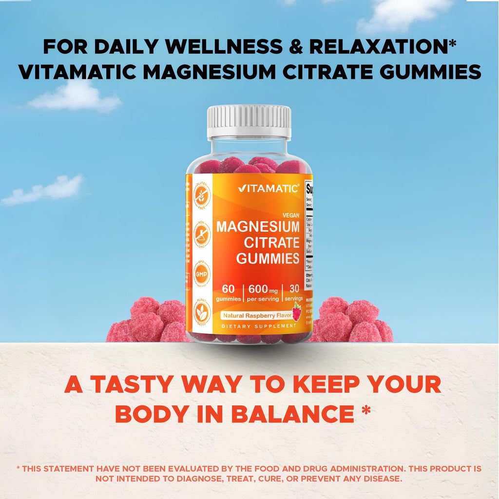 Vitamatic Magnesium Citrate Gummies 600mg per Serving - 60 Vegan