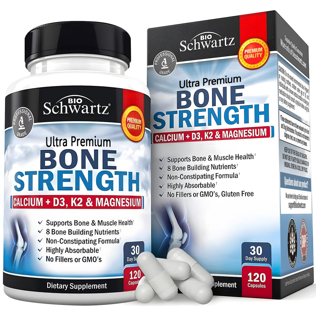 BioSchwartz Bone Strength Supplement for Women & Men - 120 Capsules