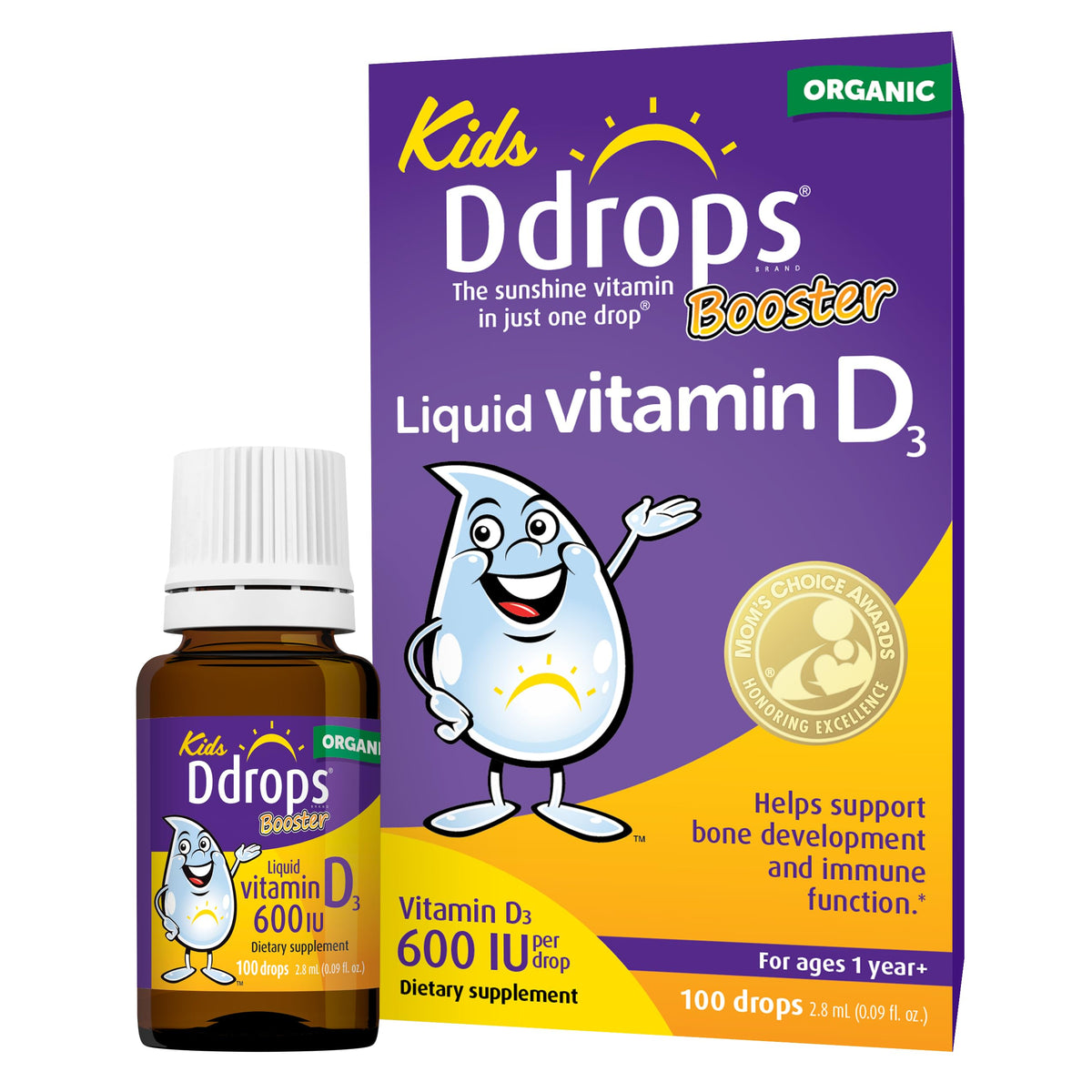 Ddrops Kids Booster 600 IU Vitamin D Liquid - 100 Drops