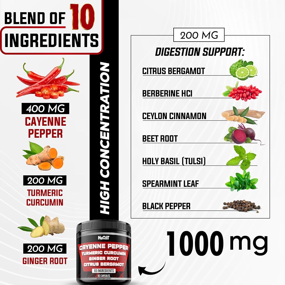 NUQIIT Cayenne Pepper Supplements with Turmeric & Ginger - 90 Capsules - image 3