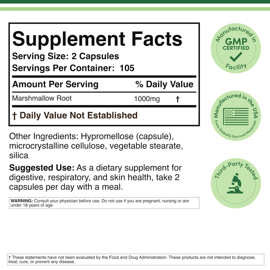 Double Wood Supplements Marshmallow Root 1,000mg - 210 Capsules - image 2