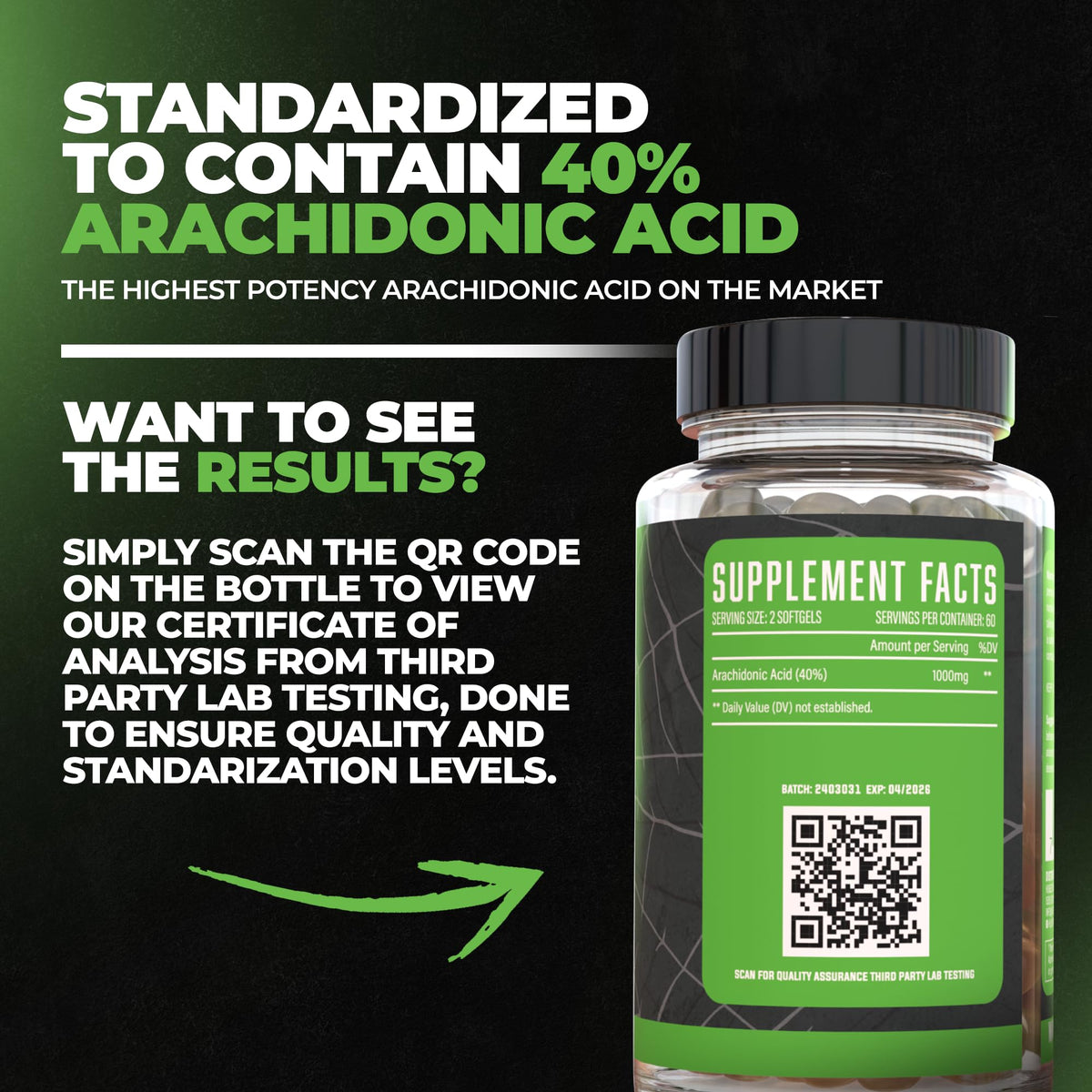 Huge Supplements Arachidone Arachidonic Acid 1000mg - 120 Softgels - image 3