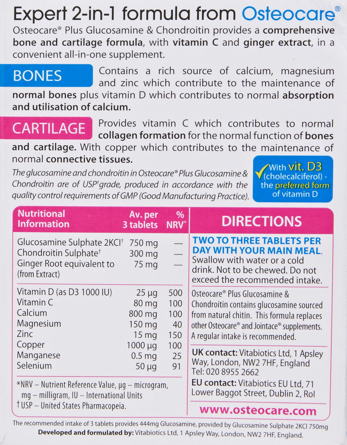 Vitabiotics Osteocare Joint Glucosamine & Chondroitin - 1 Pack - image 3