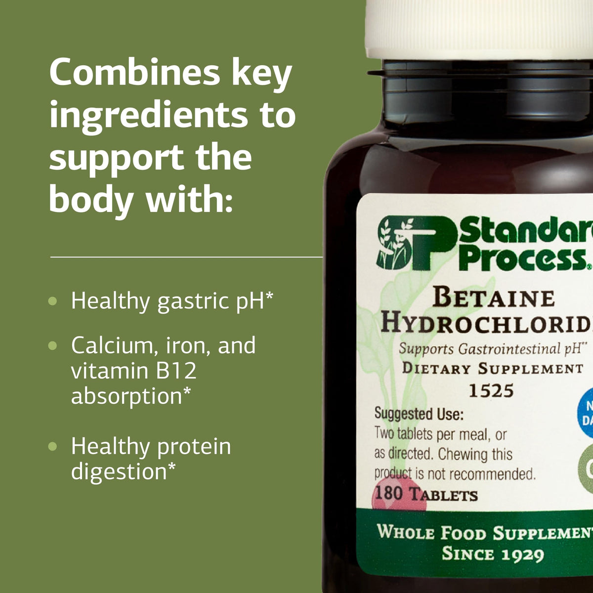 Standard Process Betaine Hydrochloride GI pH Support - 180 Tablets - image 4
