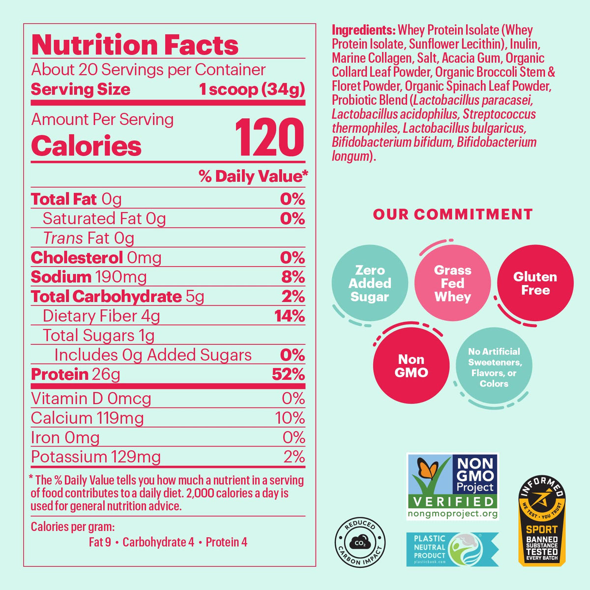 Natreve Grass-Fed Whey Protein Powder with Collagen - 20 Servings - image 2