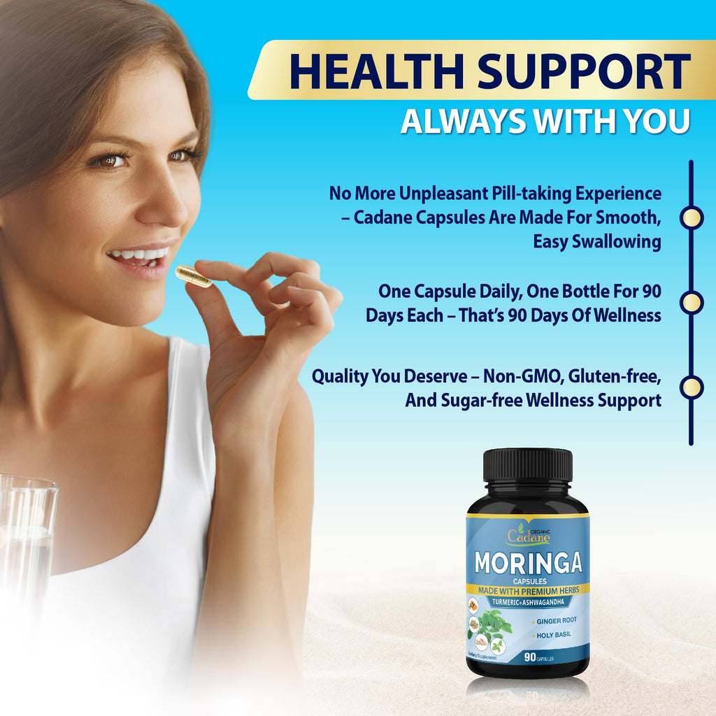 Organic Cadane Moringa Extract Capsules Energy Support - 90 Capsules - image 6