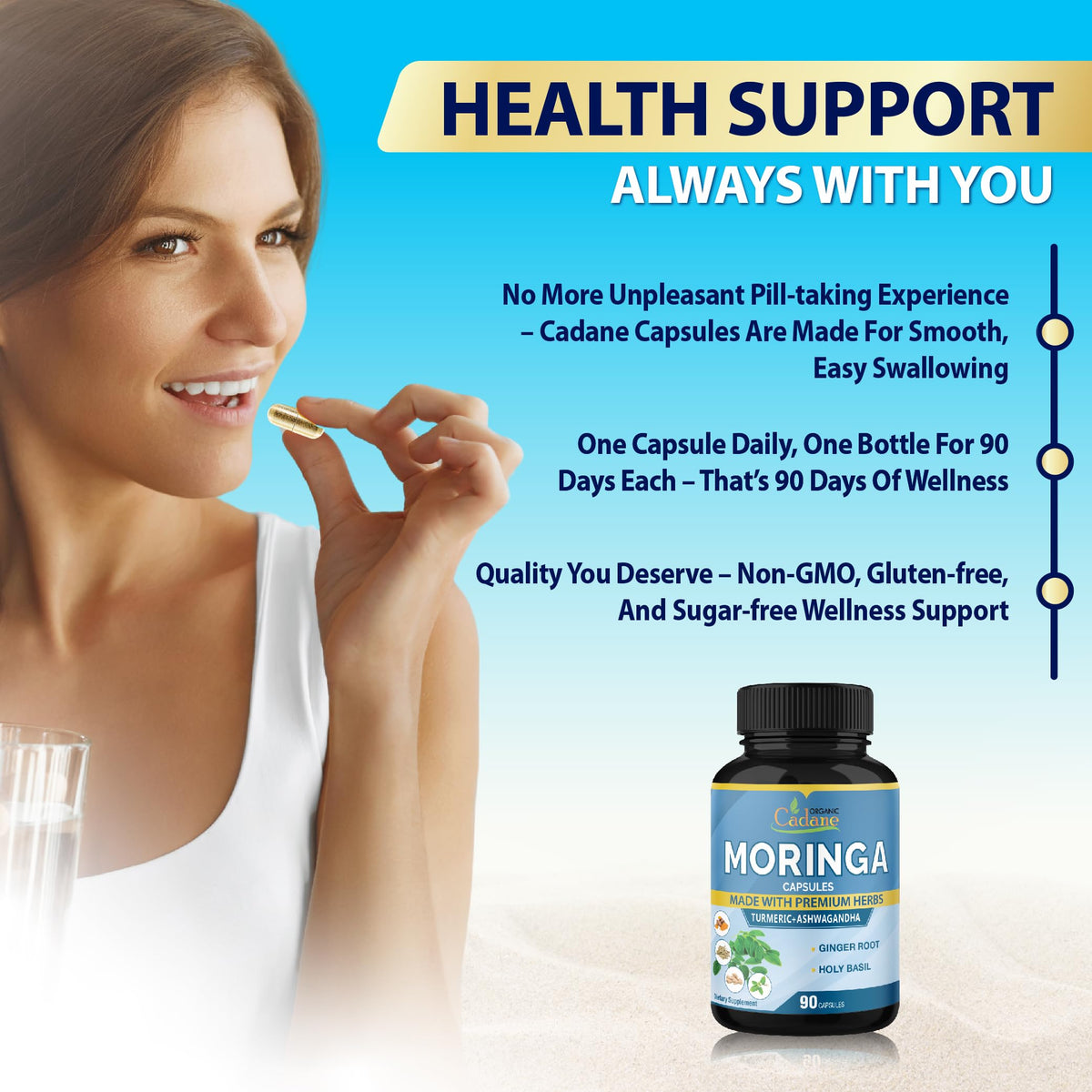 Organic Cadane Moringa Extract Capsules Energy Support - 90 Capsules - image 6