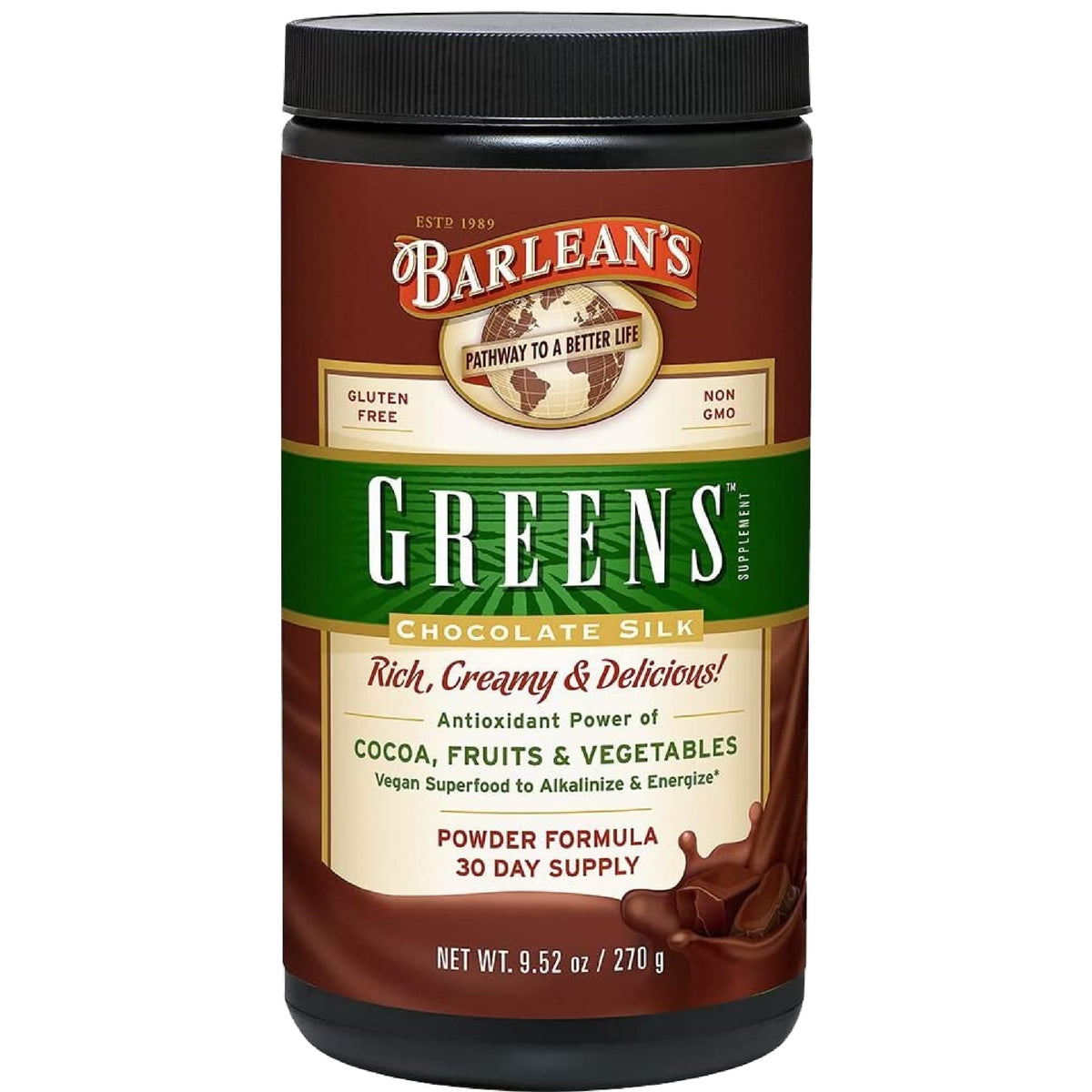Barlean's Chocolate Greens Powder Superfood Drink Mix - 9.52 oz