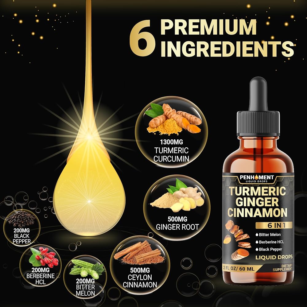 Penhoment 6in1 Liquid Turmeric Curcumin with Ginger & Berberine - 2 Fl Oz - image 3