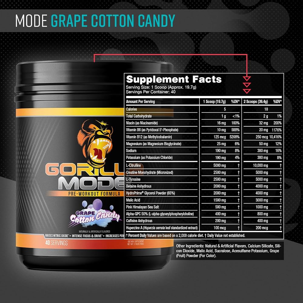 Gorilla Mind Mode Pre-Workout Powder Energy Focus - 786g - image 2