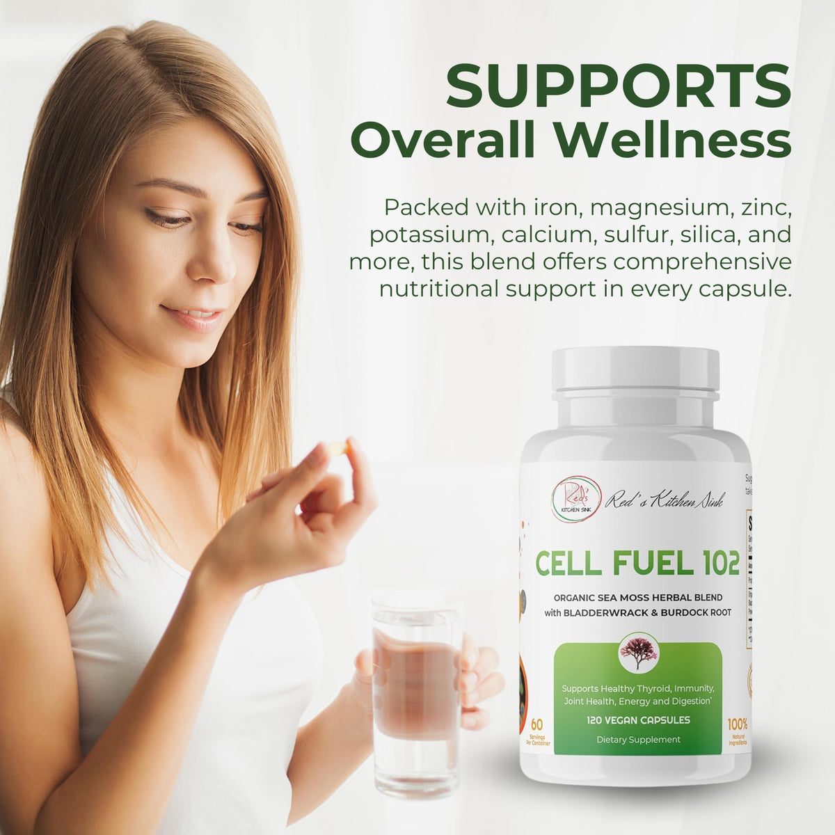 Red's Kitchen Sink Cell Fuel 102 Sea Moss Herbal Blend - 120 Capsules - image 2