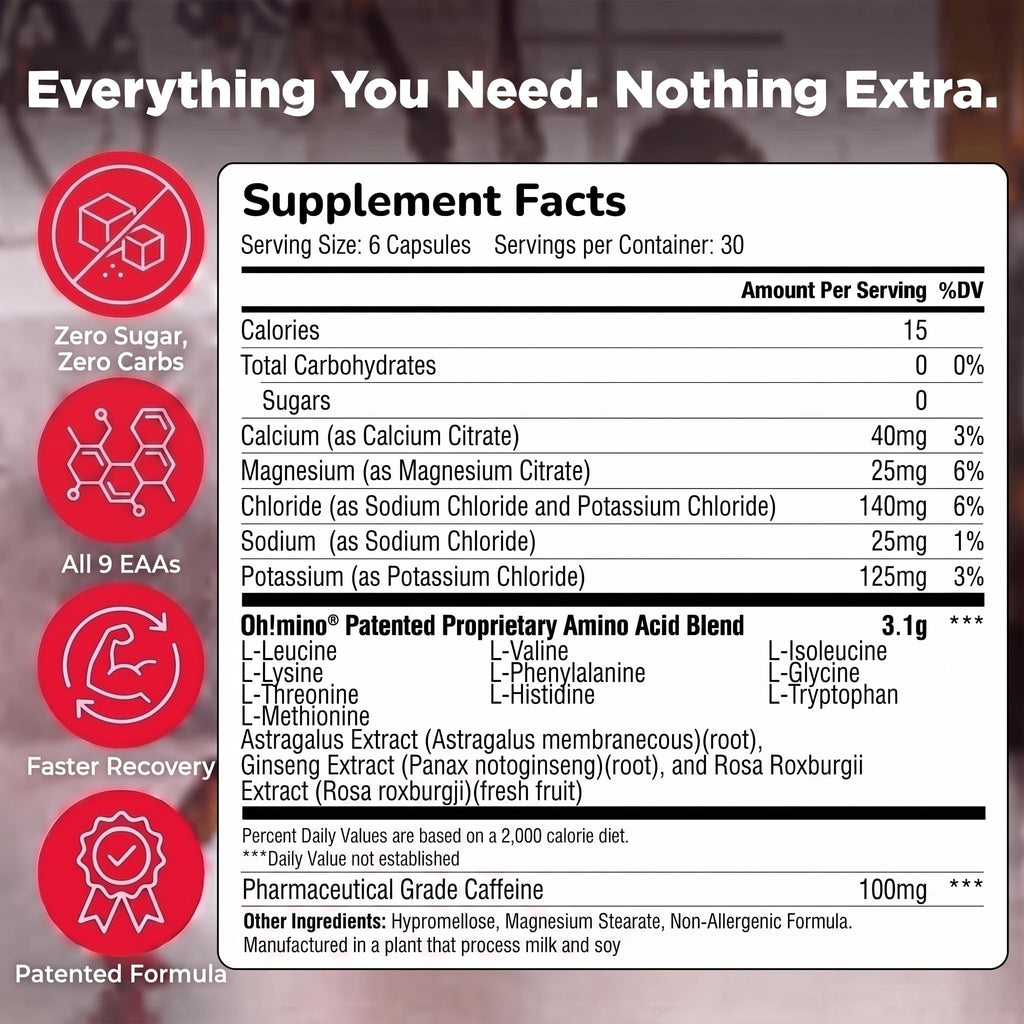 Oh!mino BCAA + EAA Amino Acid Supplement Caffeinated - 180 Capsules - image 3