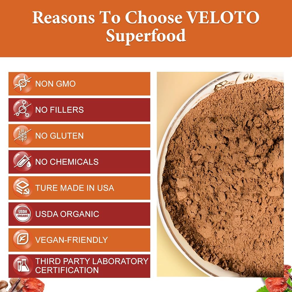 VELOTO Organic Mega Mushroom Powder Blend 10-in-1 - 10oz - image 4