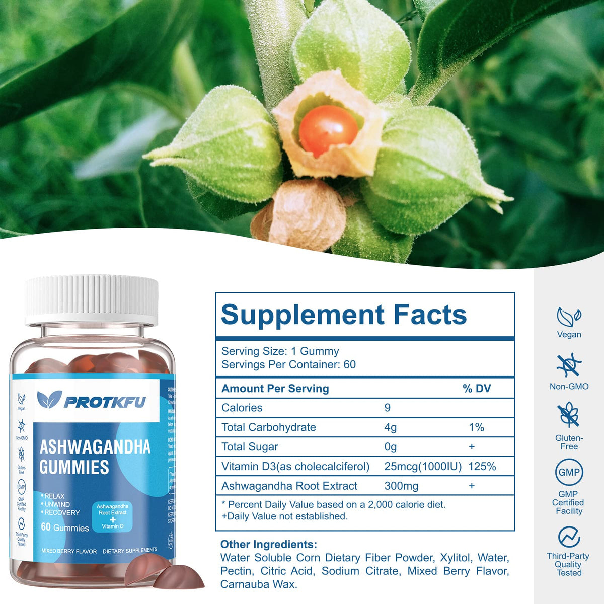 ProTKFU Ashwagandha Gummies with Vitamin D - 120 Count - image 2