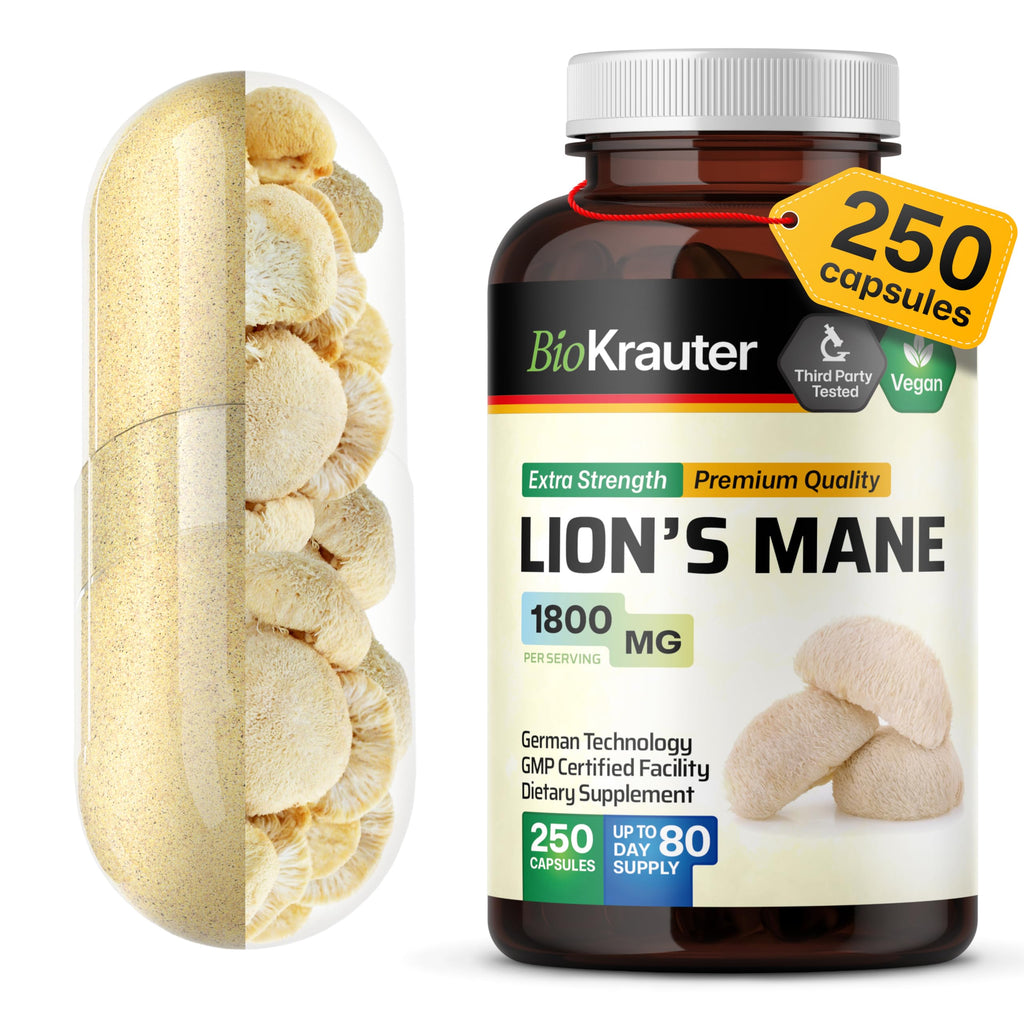 BIO KRAUTER Lion's Mane for Focus Support & Brain Health - 250 Capsules